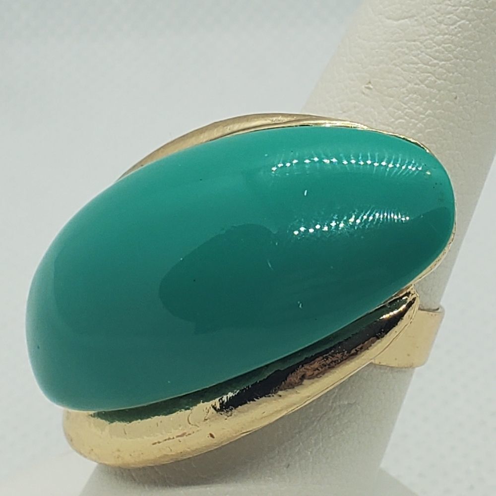 Vintage Retro Teal & Gold Colored Adjustable Ring - Picture 4 of 6